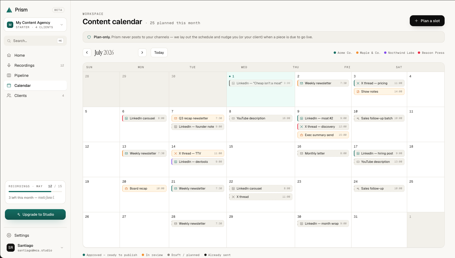Content calendar